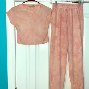 Two piece crop top sweatpants tie dye